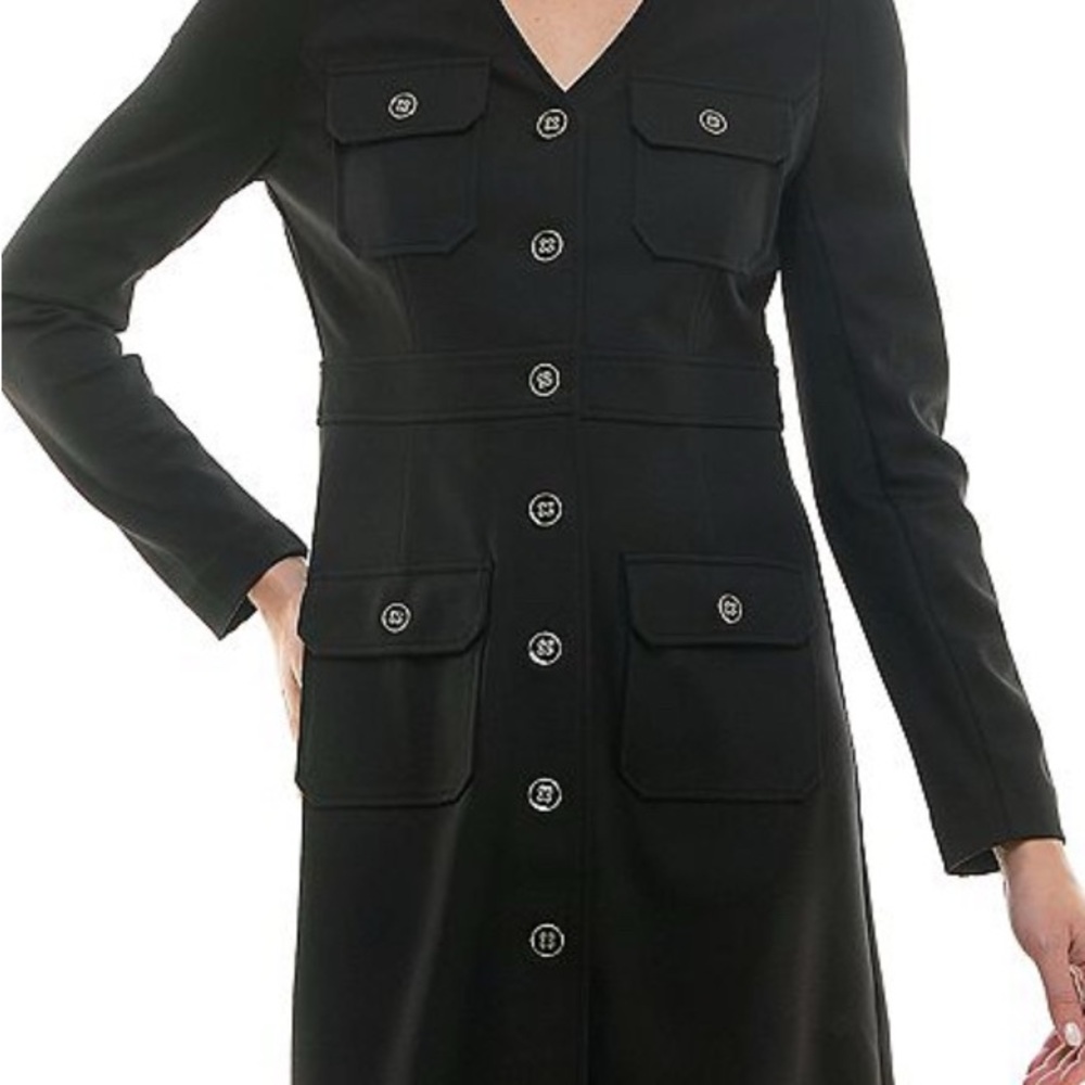 NWT gorgeous! Nanette Lepore black long sleeve button front ponte dress 6, or 8